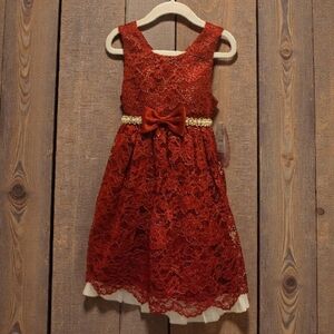 American Princess Burgundy Red Lace Dress with Bow